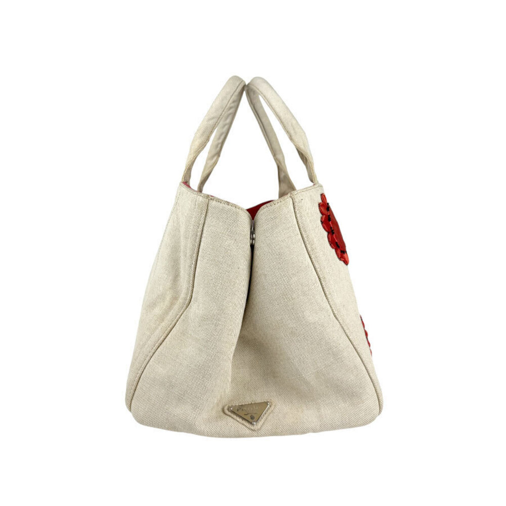 Prada canvas bag tote Canapa handbag beige red Tan Red